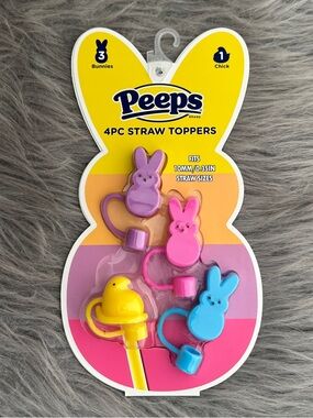 Peeps 4pc Bunny & Chick Straw Toppers - Purple, Pink, Yellow, Blue NWT